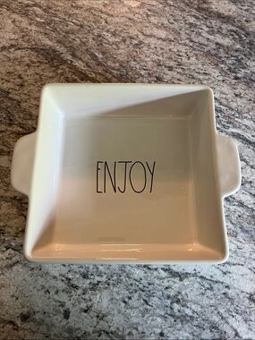Rae Dunn ENJOY Square Ceramic Cream Baking Dish  EUC